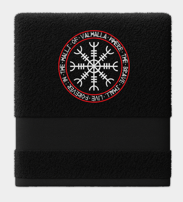 Valhallan salit kirjailtu pyyhe