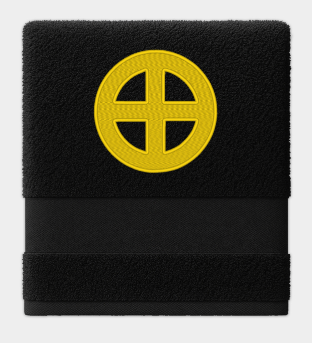 Aurinkoristi kirjailtu pyyhe