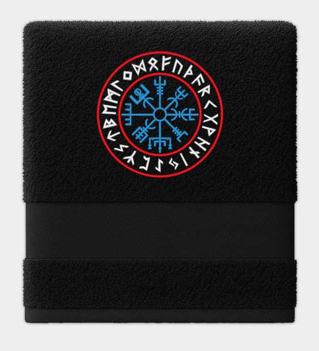 Vegvísir-riimukuvio kirjailtu pyyhe