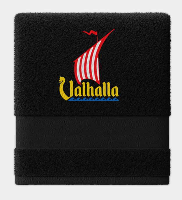 Viikinkien lohikäärmelaiva kirjailtu pyyhe