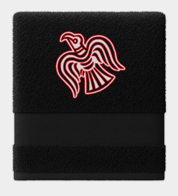 Viikinkikorppi-kuvio kirjailtu pyyhe