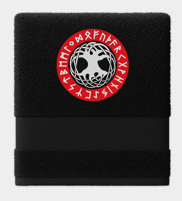 Yggdrasil-kirjailtu pyyhe