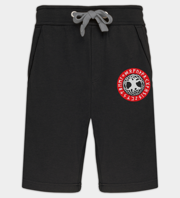 Yggdrasil kirjaillut bermudashortsit
