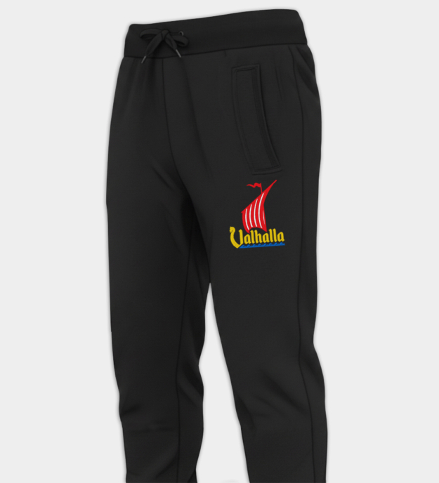 Valhalla-draakkilaiva-brodeeratut collegehousut